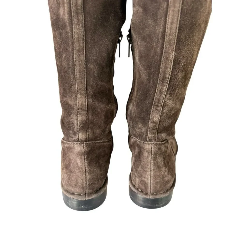 Frye Brown Suede Over-the-Knee Flat Boots with Tie Detail Size 7M